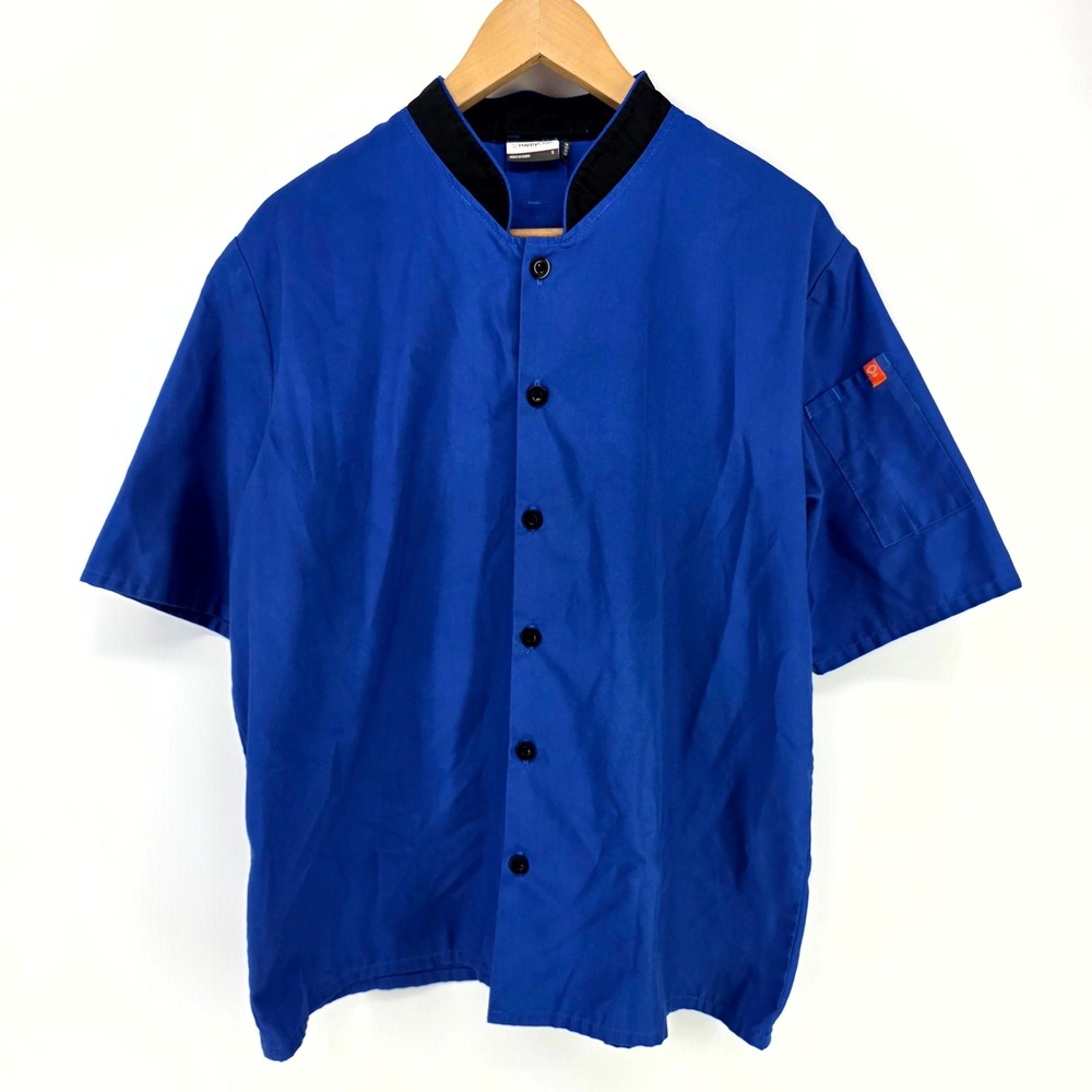 Happy Chef Coat‎ Jacket Unisex Small Royal Blue Mandarin Collar Workwear #503